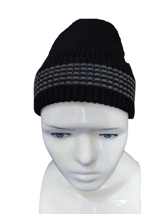 Pure Wool Cap Self Design With Border Stripes black